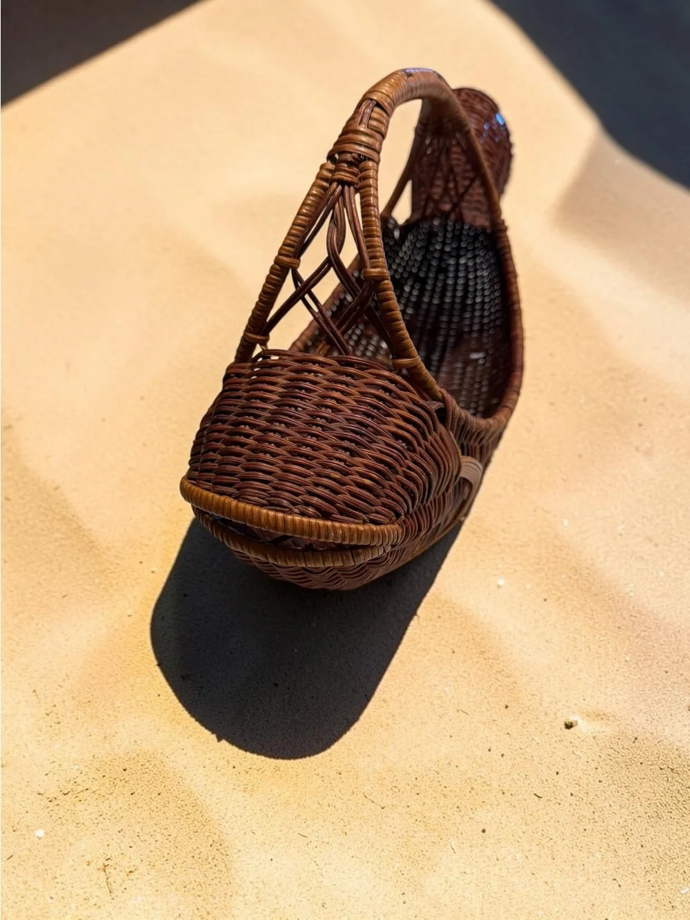 Handwoven Fish-Shaped Wicker Basket Bag - Brown